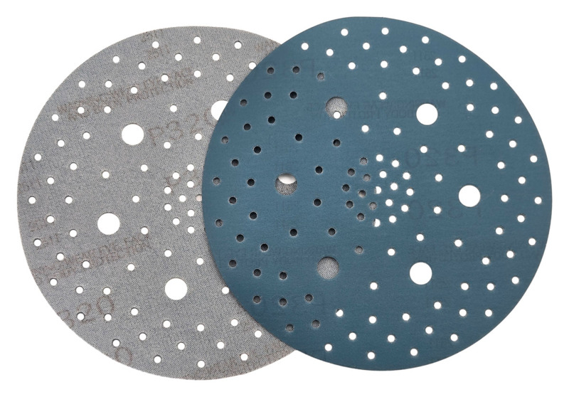 Disque DynaCut à support filmé sous vide, à crochets, multi-trous, diamètre 6" (152 mm), grain 320, A/O