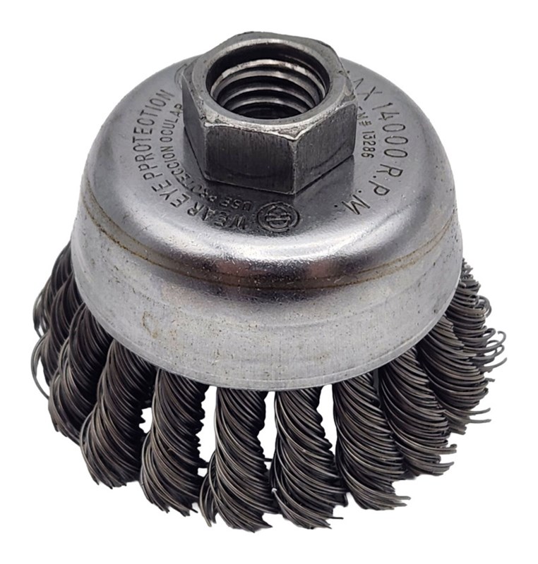 Knot Wire Cup Brush 2-3/4" (70 mm) Dia. x .020 x 5/8"-11 UNC AH Steel