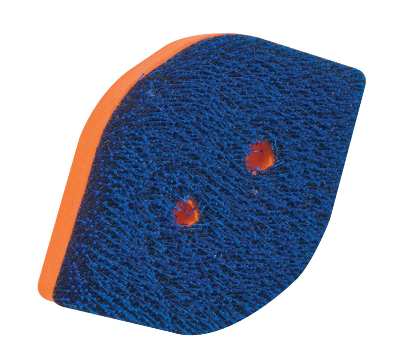 Disque abrasif Dynafine en forme de goutte d'eau, sans aspiration, 3-3/4" (95 mm) de largeur x 2-3/8" (60 mm) de longueur, face à crochets, poils longs
