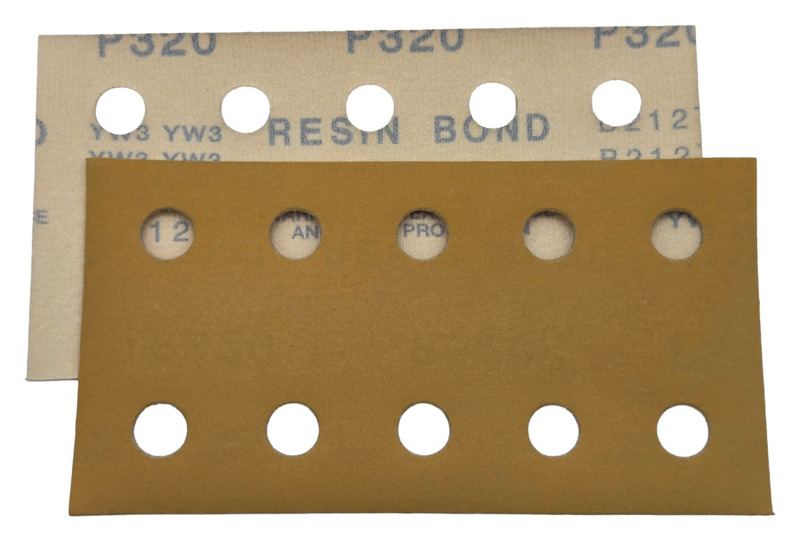 3-2/3" (93 mm) W x 7" (178 mm) L 320 Grit Hookit Gold With 10 Vacuum Holes DynaCut Sheet