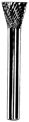 Carbide Burr, 1/8" (3 mm) Dia., SN-42 D/C Burr, 10 Degree Inverted Cone, 3/16" Flute L, 1/8" Shank