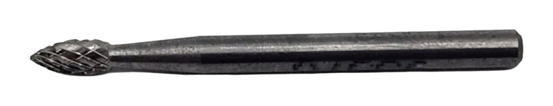 Carbide Burr, 3 mm Dia., SH-41 D/C Burr, Flame Pointed End, 6 mm Flute L, 3 mm Shank